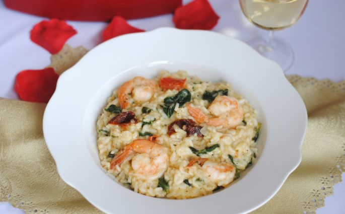 Risotto z krewetkami i szpinakiem